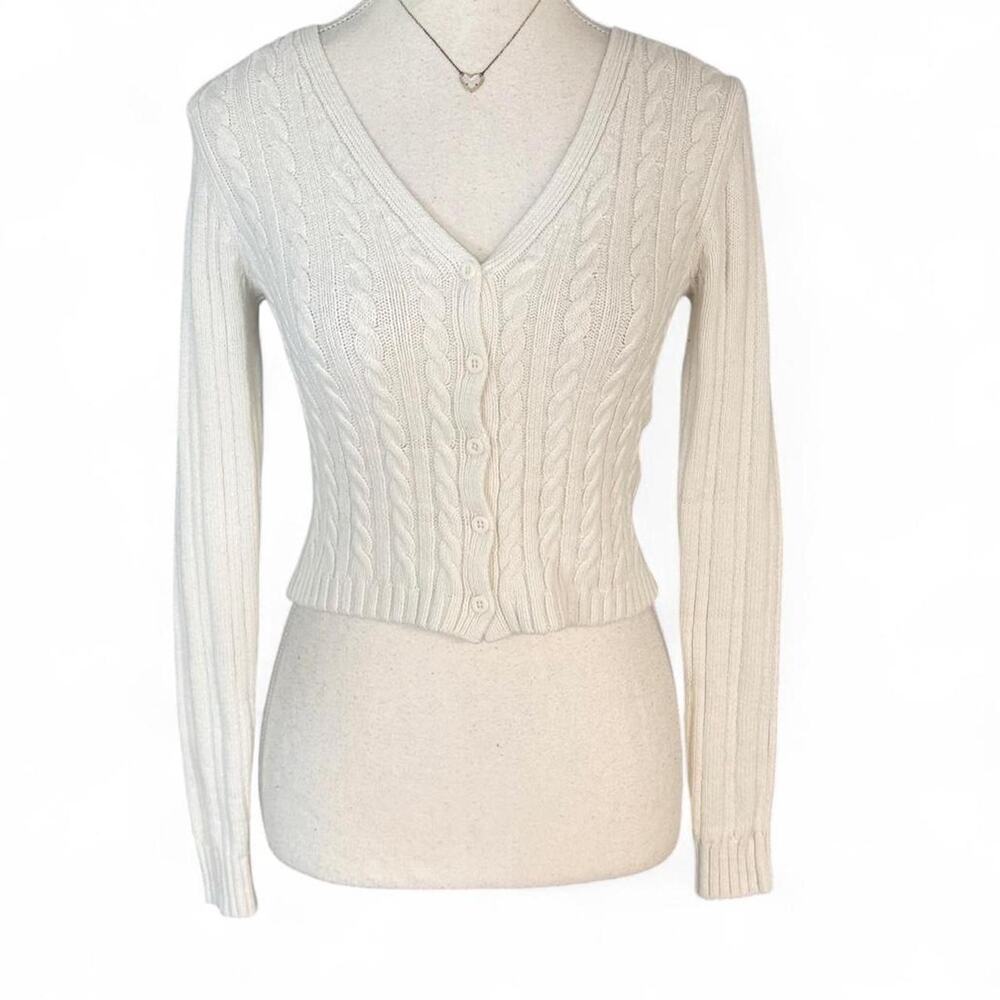 Hollister Co. white cable knit thin cardigan  sweater in XS
